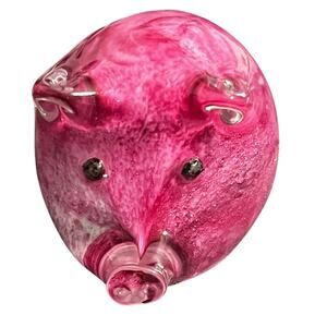 Art Glass Pig Paperweight Hand Blown Pink Magenta Figurine